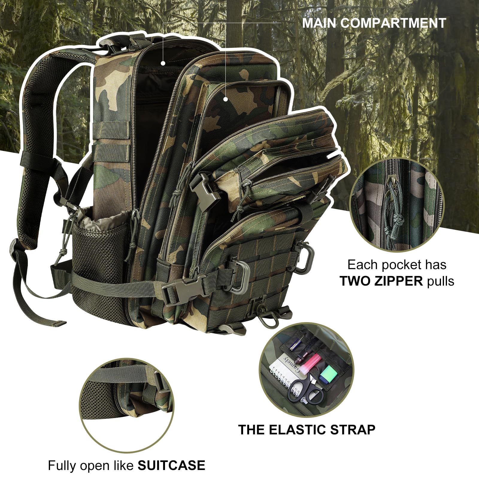 Hannibal Tactical 30L Molle Assault Pack, Tactical Backpack Military Army Camping Rucksack With Bottle Holder, 3-Day Pack, Us Wo