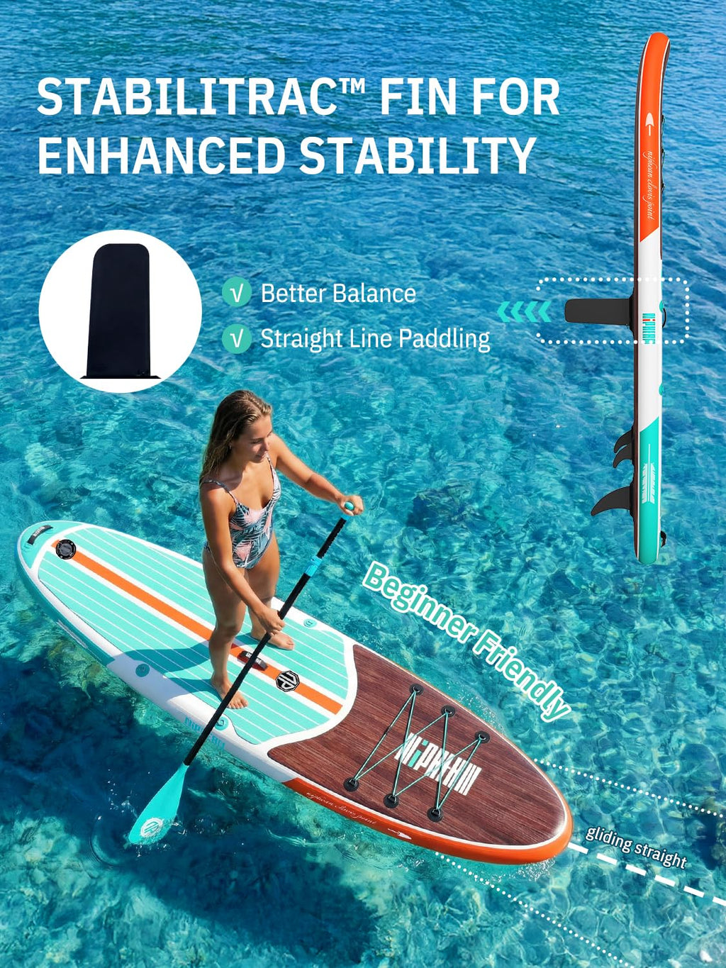 Niphean Paddle Board with Seat, 106 Paddleboard Inflatable Paddle Board with Seat Anti-Slip EVA Deck and StabilTrac Fin, Inflata