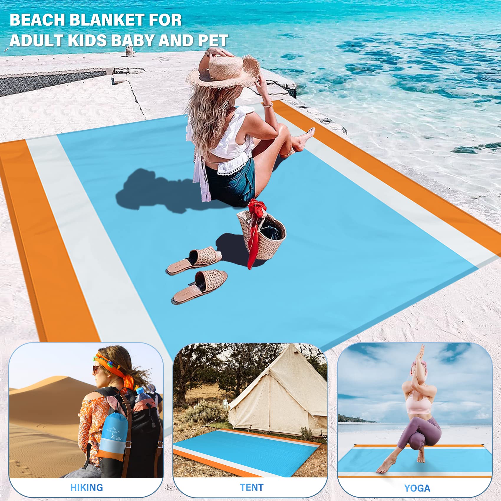 Famstar Beach Blanket Oversized Extra Large78 X 81'',Waterproof Sandproof Beach Blanket 1-7 Adults Lightweight Durable For Trave