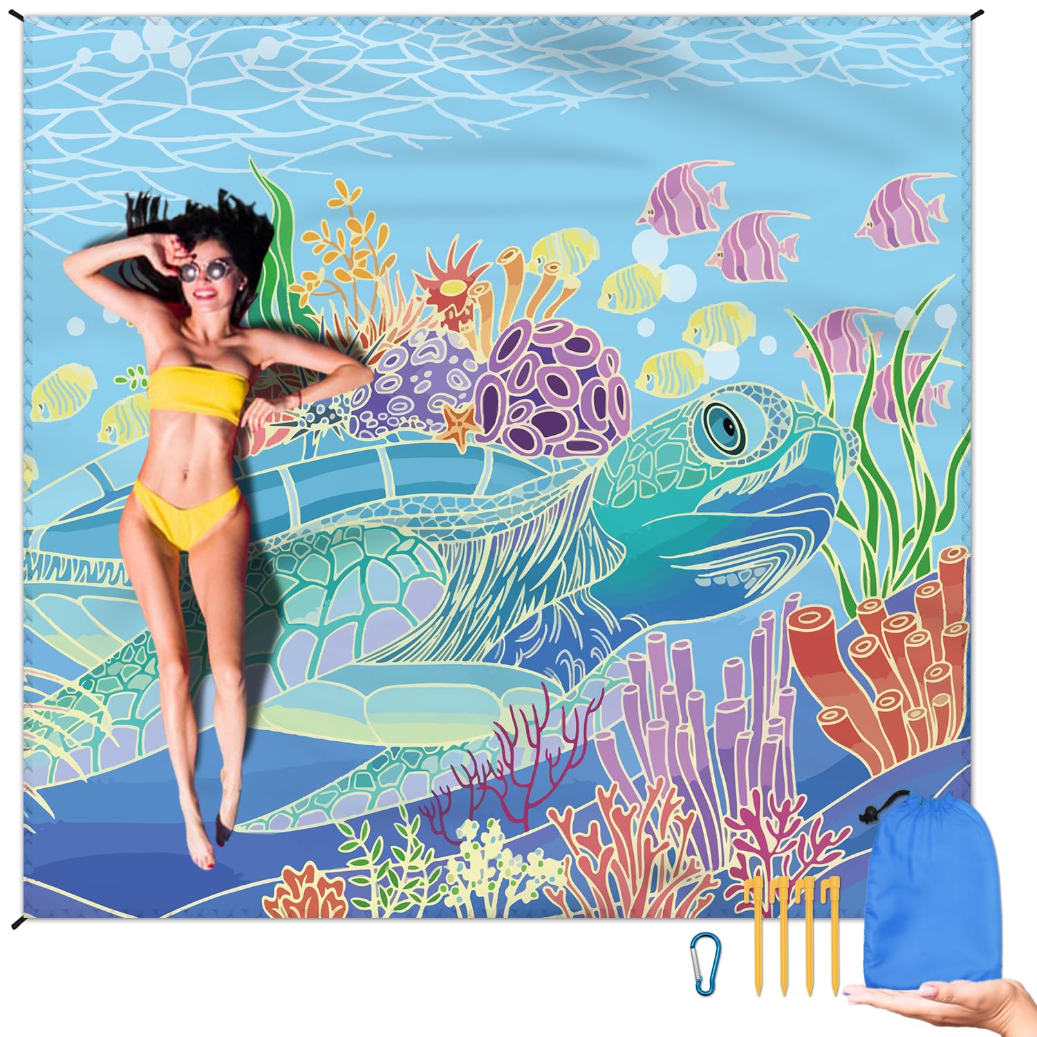 Beach Blanket Waterproof Sandproof Large Beach Mat 79 X 83 For 2-4 Adults Sand Free Mat Quick Drying,Lightweight & Durable With