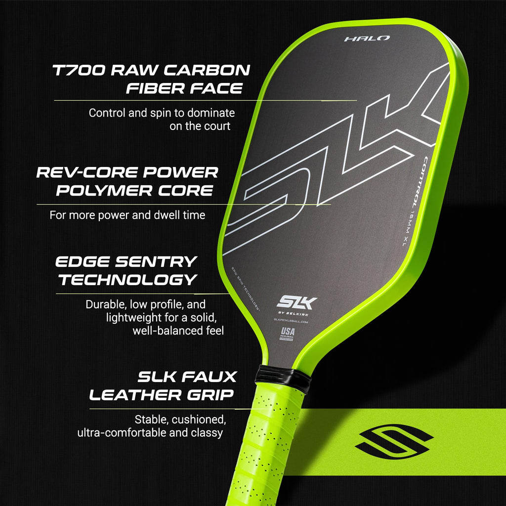Selkirk Sport Slk Halo Power Xl Pickleball Paddle | Raw Carbon Fiber Pickleball Paddle With A Rev-Core Power Polymer Core | The