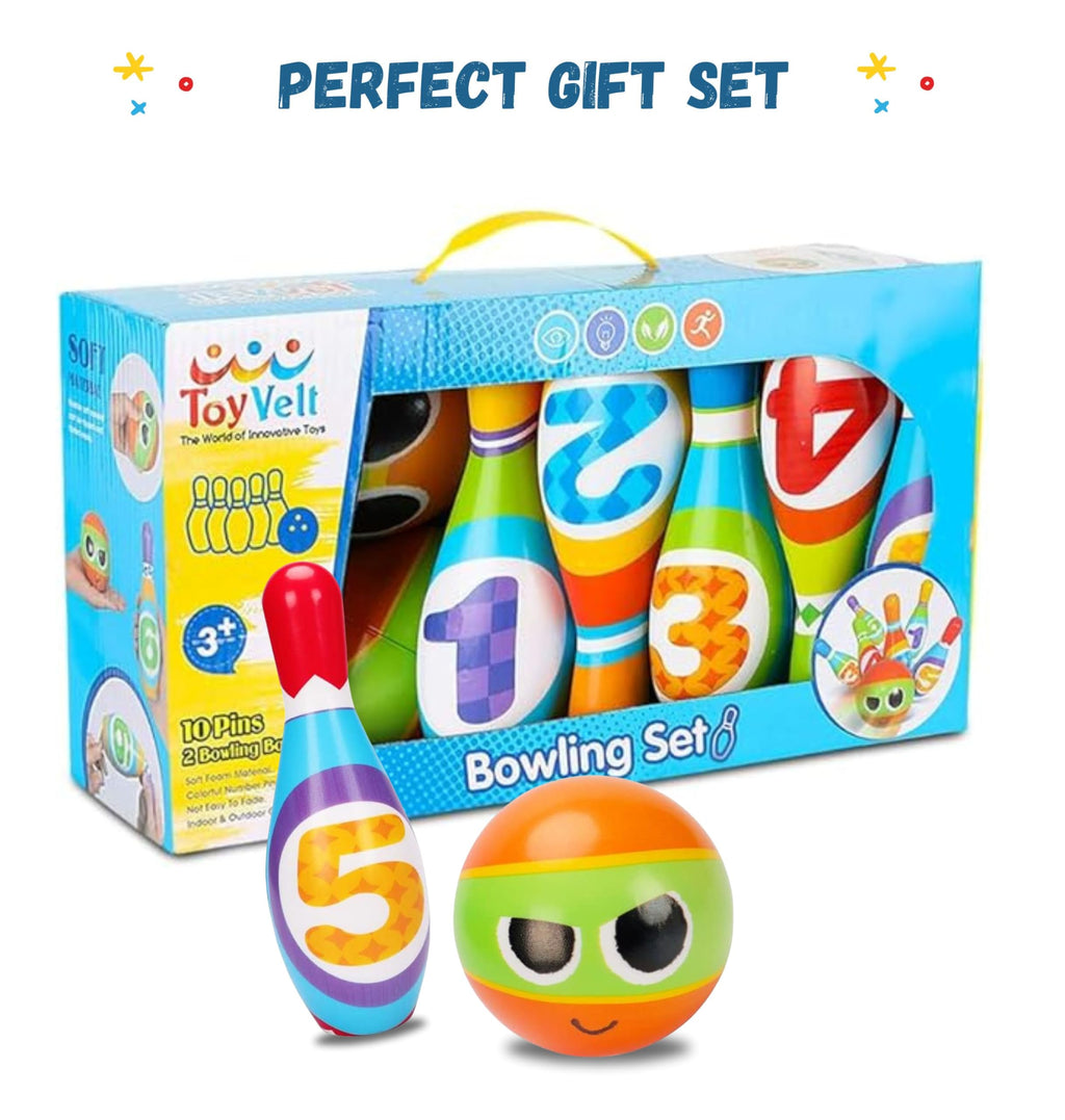 Toyvelt Kids Bowling Set - With 10 Bowling Pins & 2 Balls - Educational Early Development Indoor & Outdoor Games Set - For Toddl