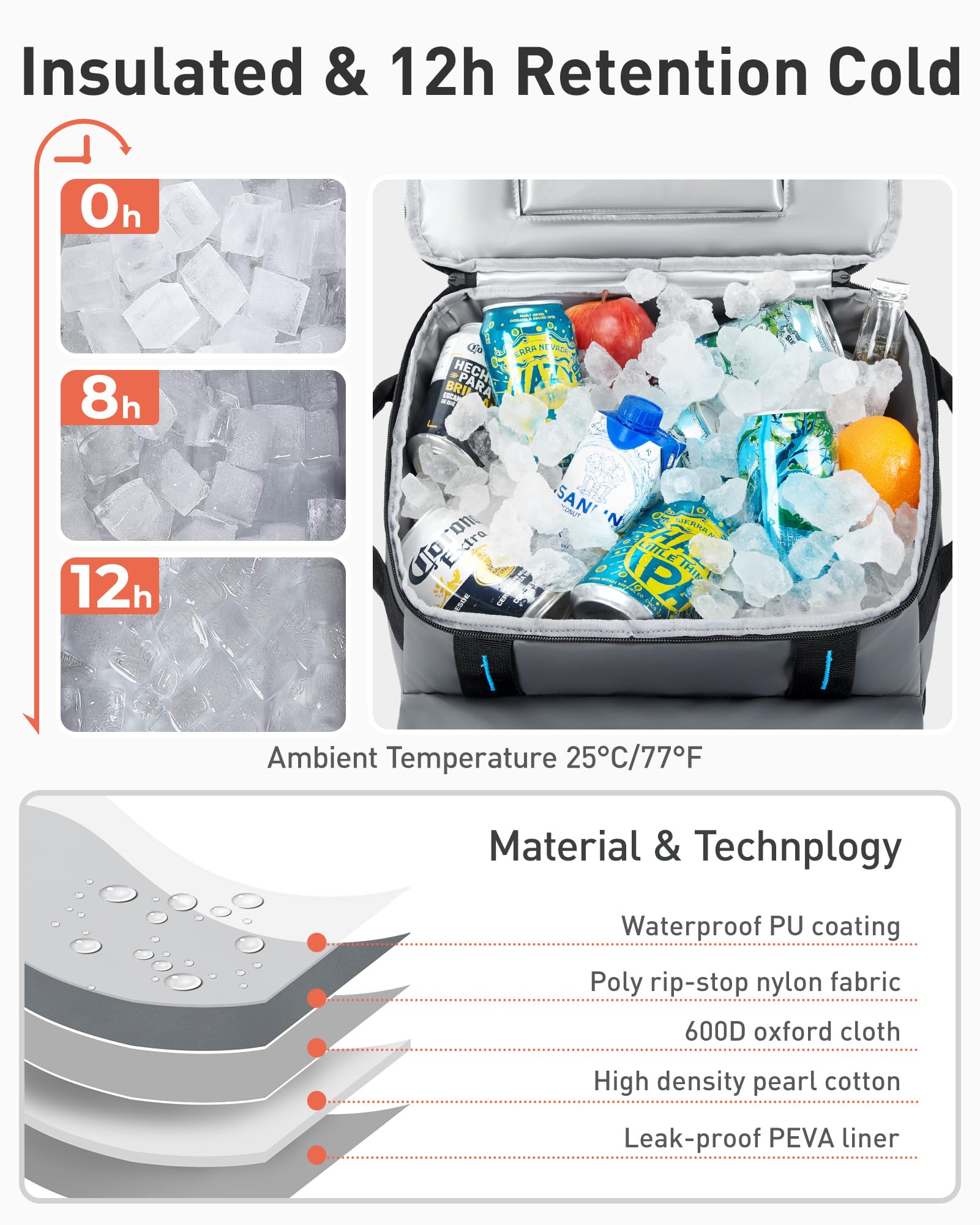 Tourit 30L/50-Can Cooler With Wheels - 16Hrs Ice Retention Rolling Cooler With Retractable Handle & Oversized All-Terrain Tires,
