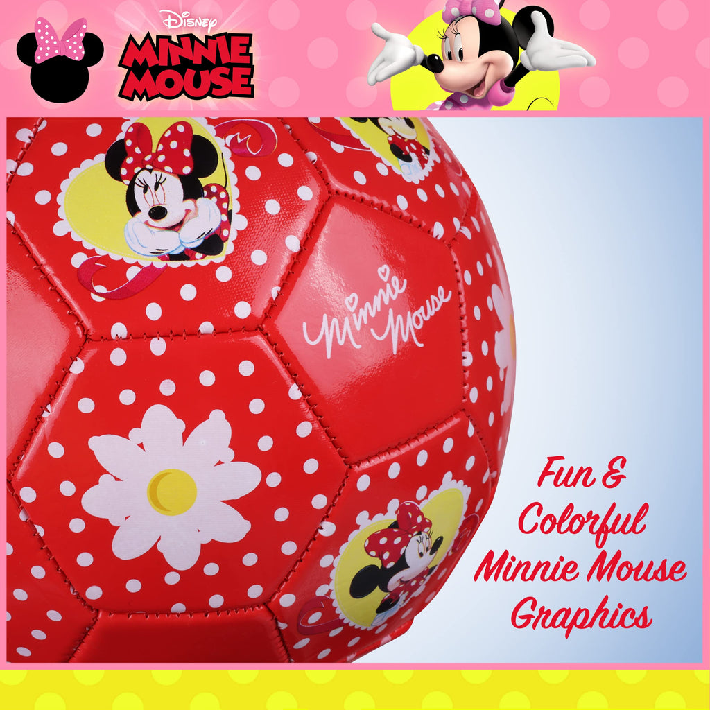 Disney Minnie Mouse Kids Soccer Ball Size 3, Dots and Daises Officially Licensed Futbol for Boys and Girls Soccer Players, Red