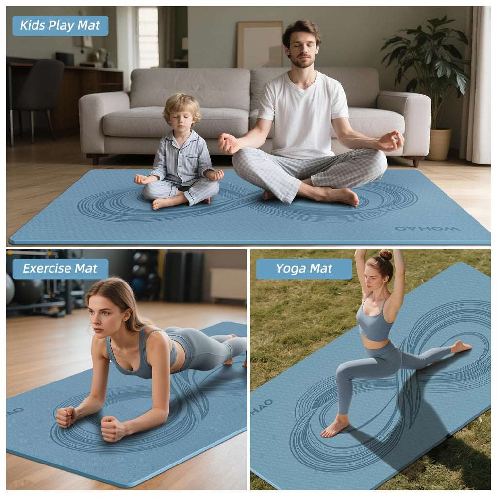 WOHAO Large 76x40x0.4 Yoga Mat - Extra Width & Thick Non-Slip Exercise Mat, Versatile for Stretching, Yoga Studio, Gym, Home & I