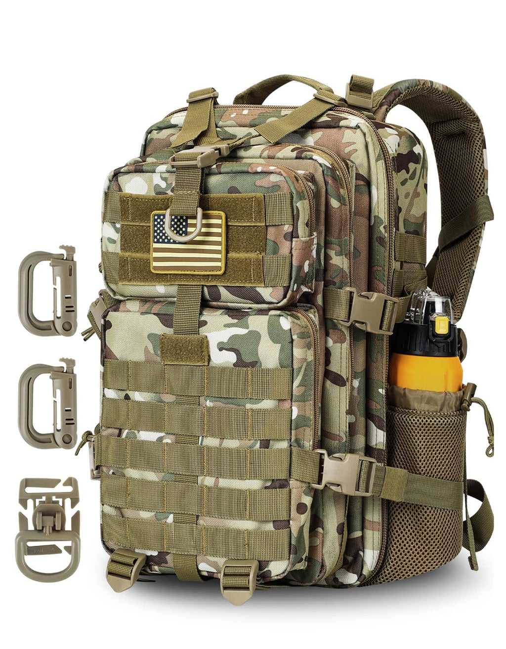 Hannibal Tactical 30L Molle Assault Pack, Tactical Backpack Military Army Camping Rucksack With Bottle Holder, 3-Day Pack, Cp