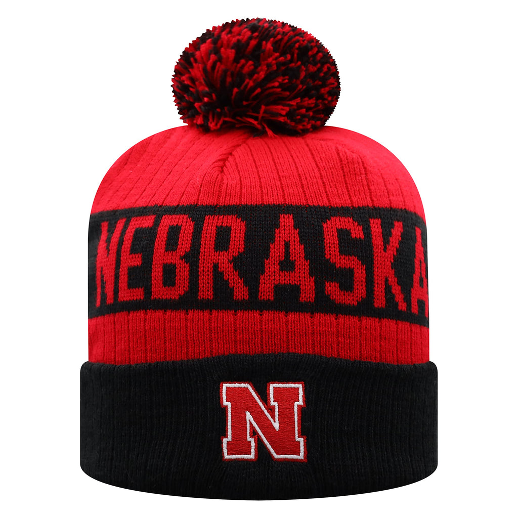 Top Of The World Ncaa Arctic Striped Cuffed Knit Pom Beanie Hat (Nebraska Cornhuskers/Blackshirts, One Size Fits Most)