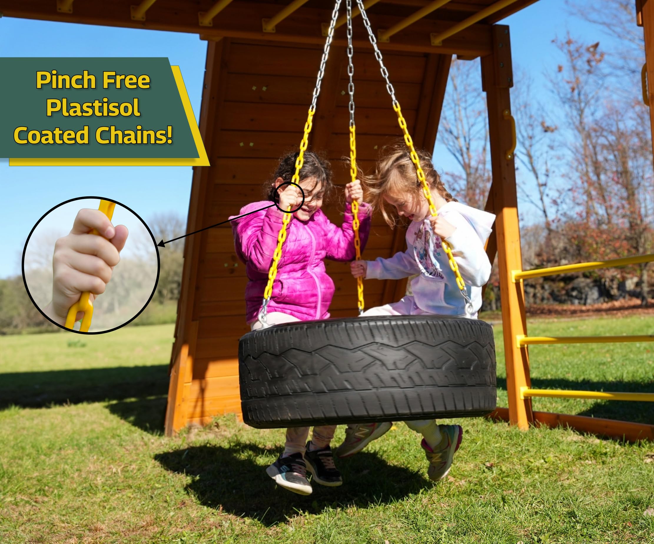 Eastern Jungle Gym Heavy-Duty 3-Chain Rubber Tire Swing Seat With Adjustable Coated Swing Chains - Swing Set Accessories