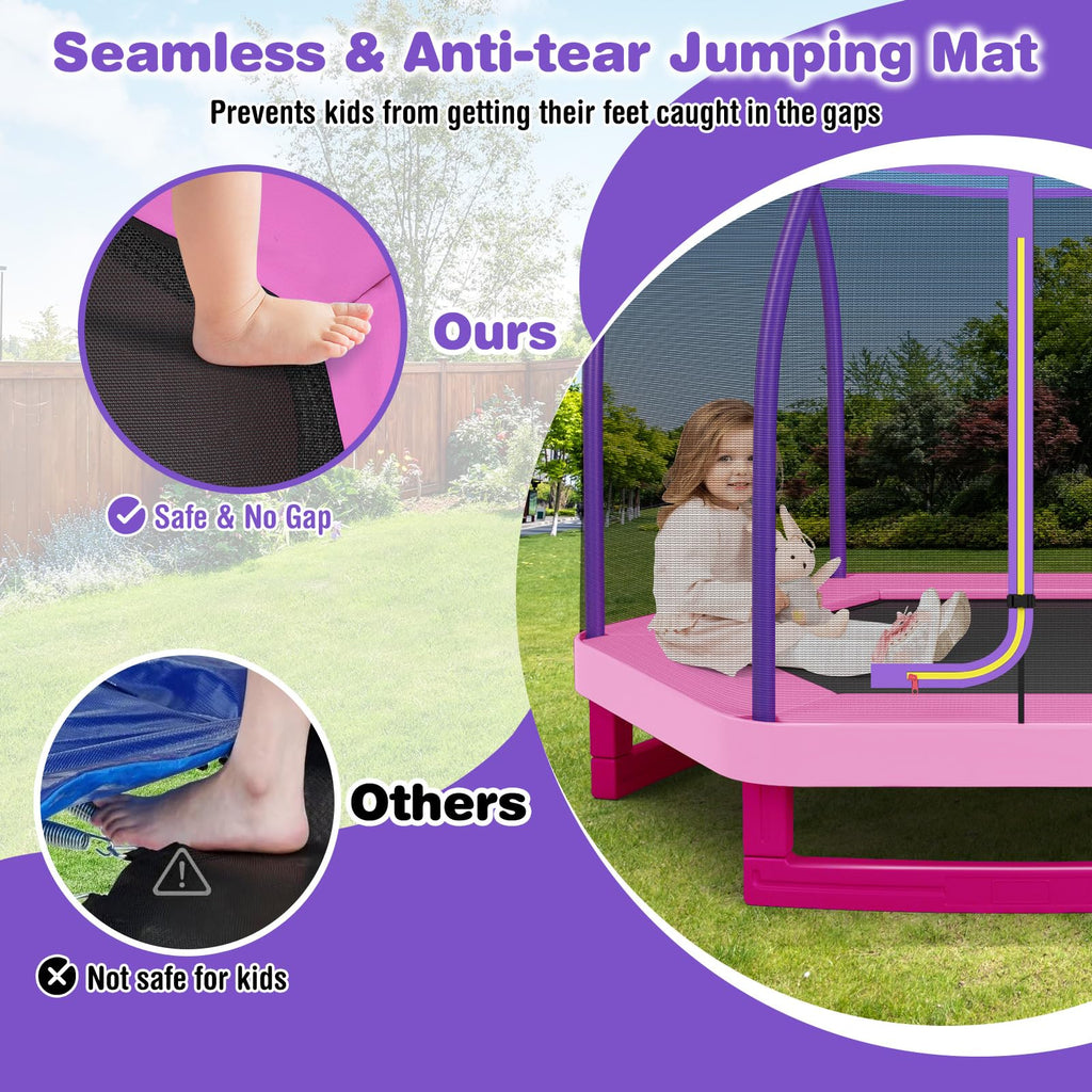 GYMAX Trampoline for Kids, 7FT Toddler Trampoline with Safety Enclosure Net & Seamless Spring Pad, Heavy Duty Small Indoor/Outdo