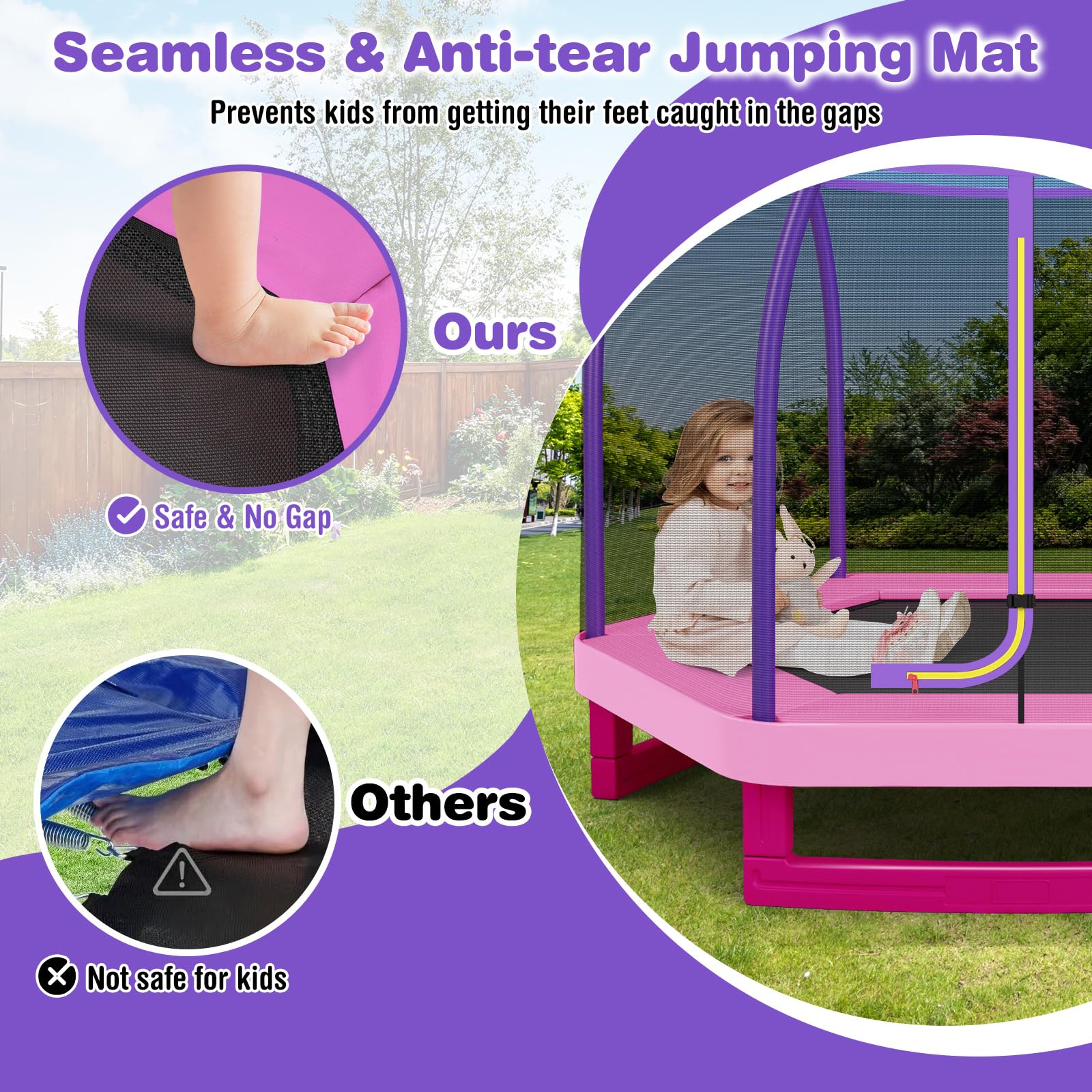 GYMAX Trampoline for Kids, 7FT Toddler Trampoline with Safety Enclosure Net & Seamless Spring Pad, Heavy Duty Small Indoor/Outdo