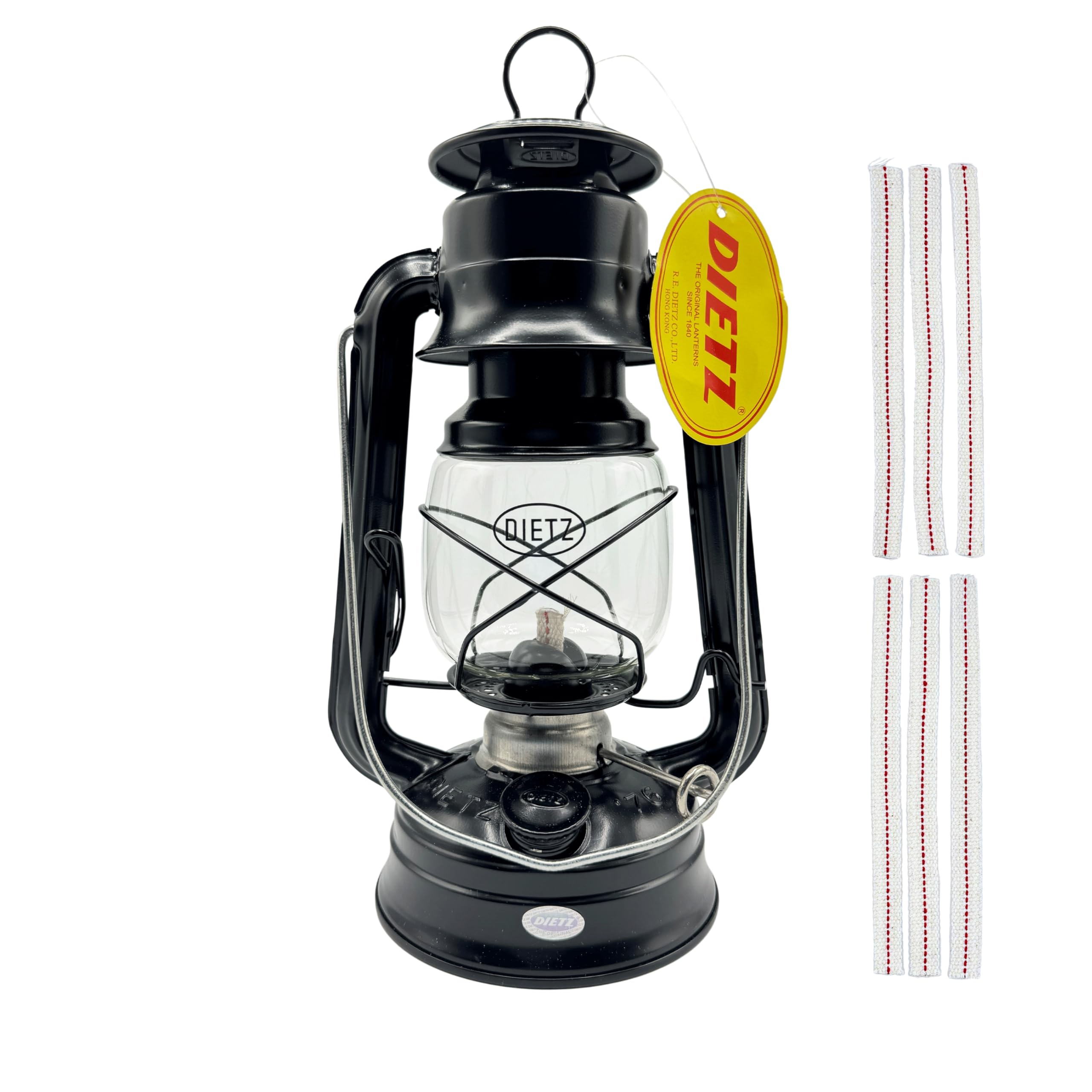 Light of Mine - Dietz #76 Original Black Oil Lantern with 1/2 Replacement Wick Strips (Black)