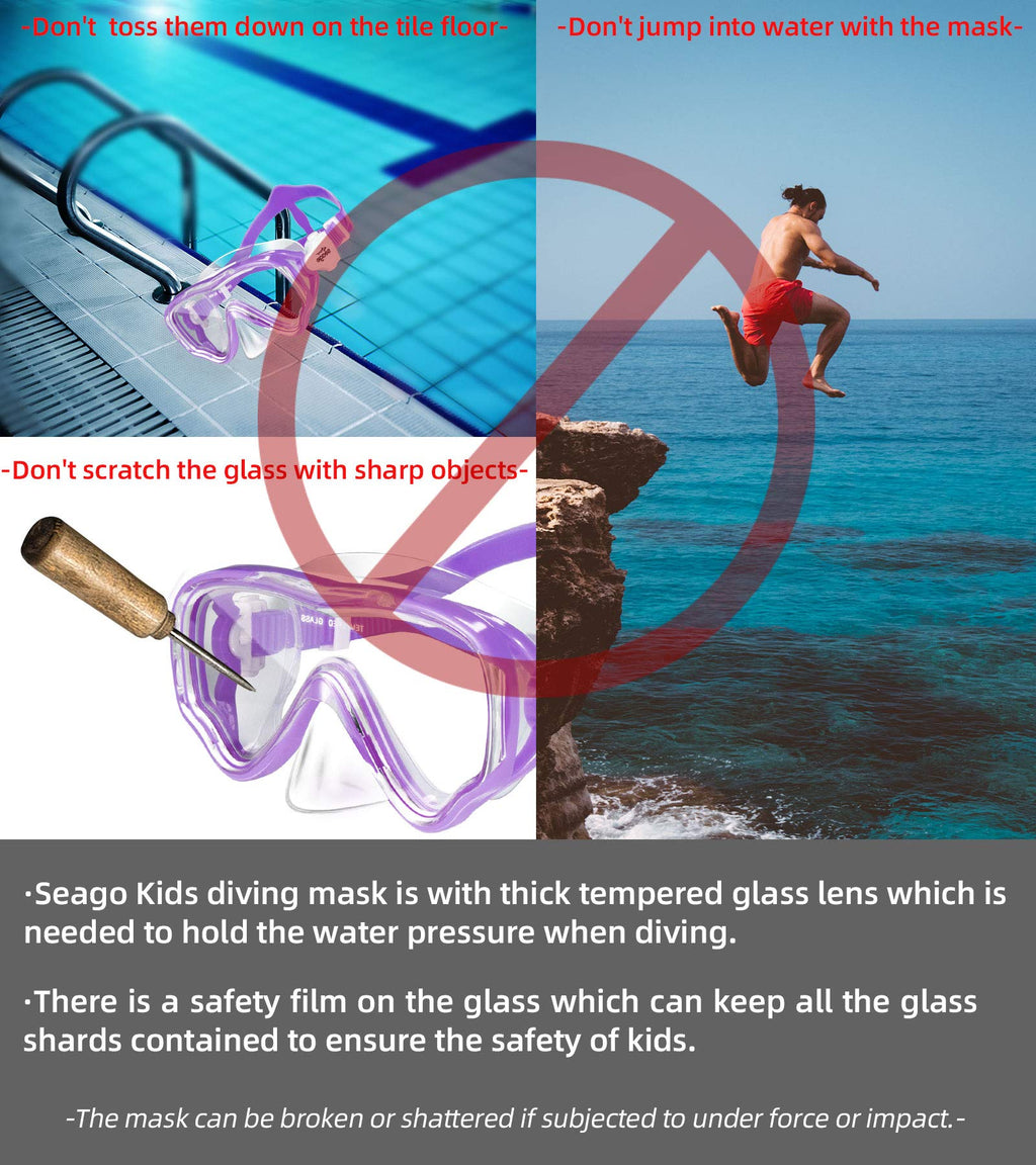 Seago Swimming Mask Swim Diving Scuba Mask Snorkel Gear for Kids Boys Girls Youth, Anti-Fog 180 Panoramic View Soft Silicone Ski