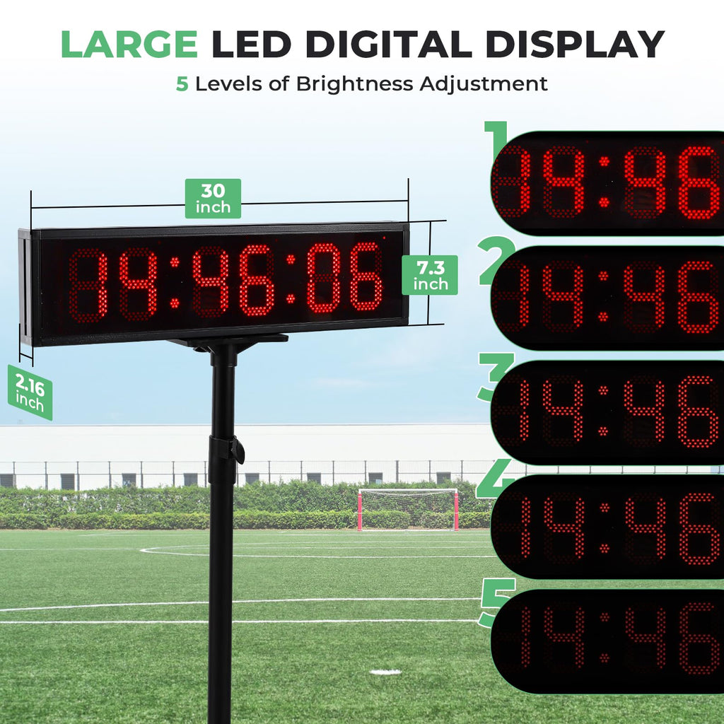 Flyrivergo 6.4Ft High Led Large Timer 30 Race Clock With Tripod Cordless Countdown/Up Clock Stopwatch With Ir Remote Control For