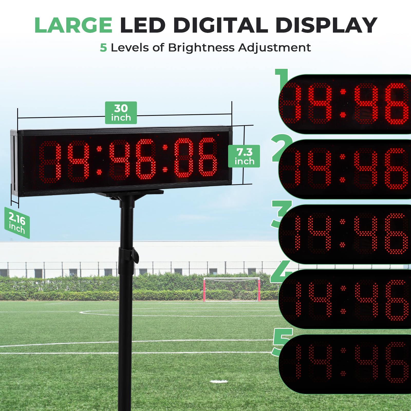 Flyrivergo 6.4Ft High Led Large Timer 30 Race Clock With Tripod Cordless Countdown/Up Clock Stopwatch With Ir Remote Control For