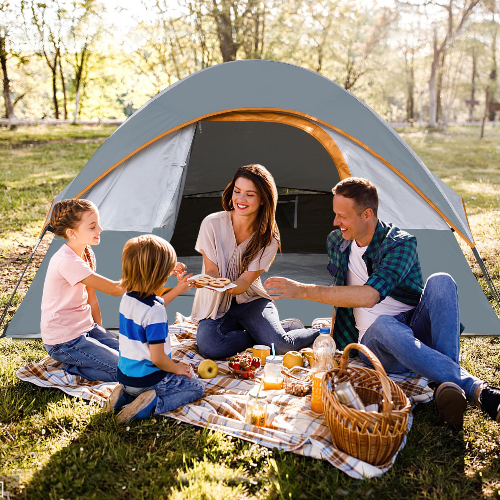 Camping Tent 4 Person, Waterproof Windproof Tent With Rainfly Easy Set Up-Portable Dome Tents For Camping