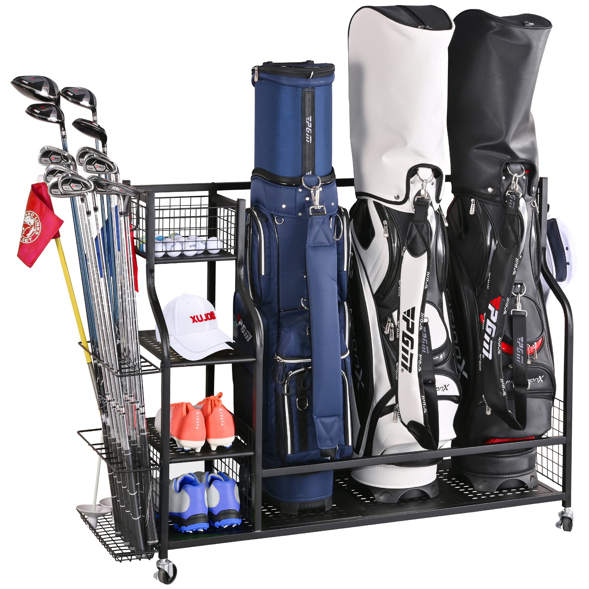 Plkow Golf Bag Storage Garage Organizer, Extra Large Size Golf Bag Storage Stand And Golf Equipment Rack For Garage,Shed, Baseme
