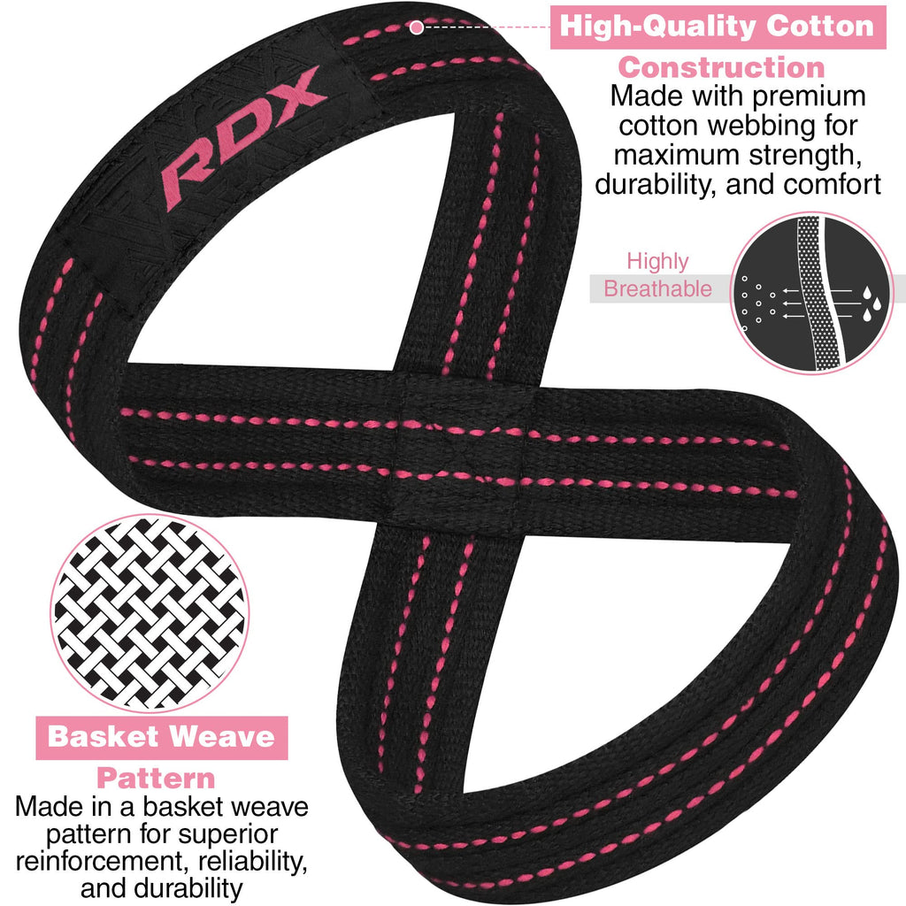 Rdx Weight Lifting Straps Figure 8, Anti Slip Strap With Cuffs Wrist Support For Gym Workout Deadlift Powerlifting Bodybuilding