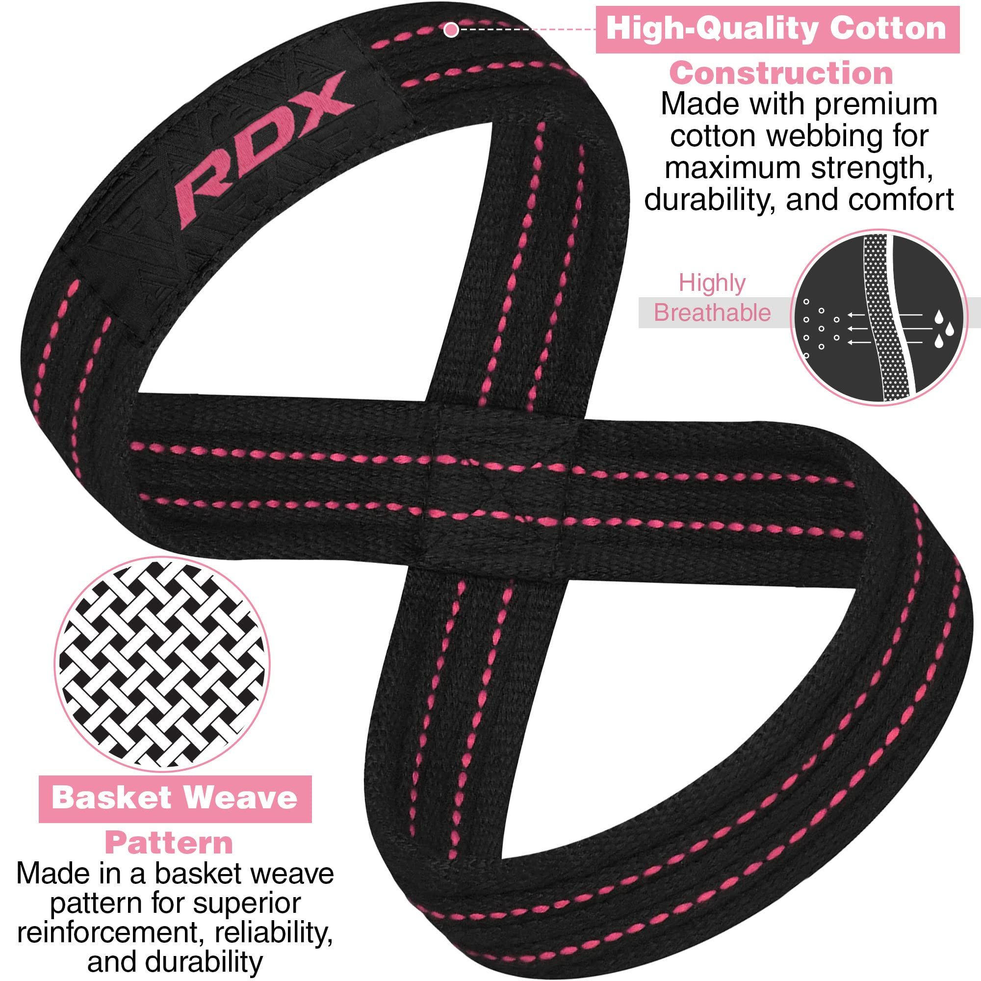 Rdx Weight Lifting Straps Figure 8, Anti Slip Strap With Cuffs Wrist Support For Gym Workout Deadlift Powerlifting Bodybuilding