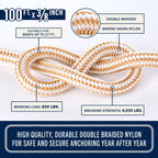 Rainiersupplyco Boat Anchor Rope - Double Braided Marine Rope Anchor Line - 100 Ft X 3/8 Inch Nylon Boating Line With 316 Stainl