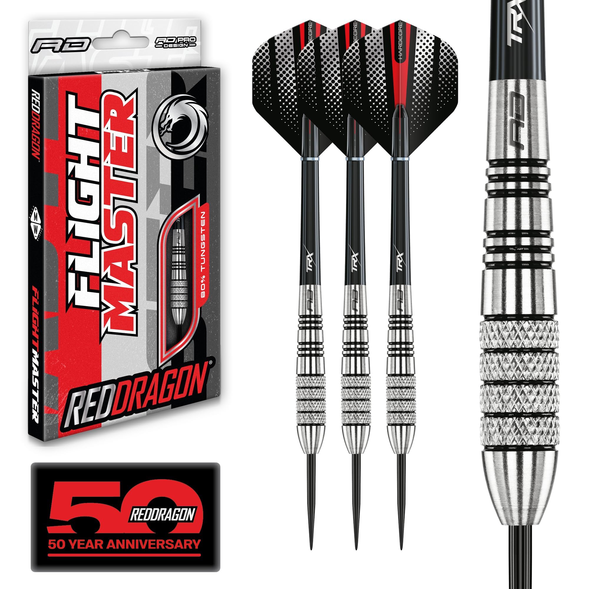 Red Dragon Sidewinder 25G Flightmaster - Tungsten Steel Darts Set With Flights And Shafts