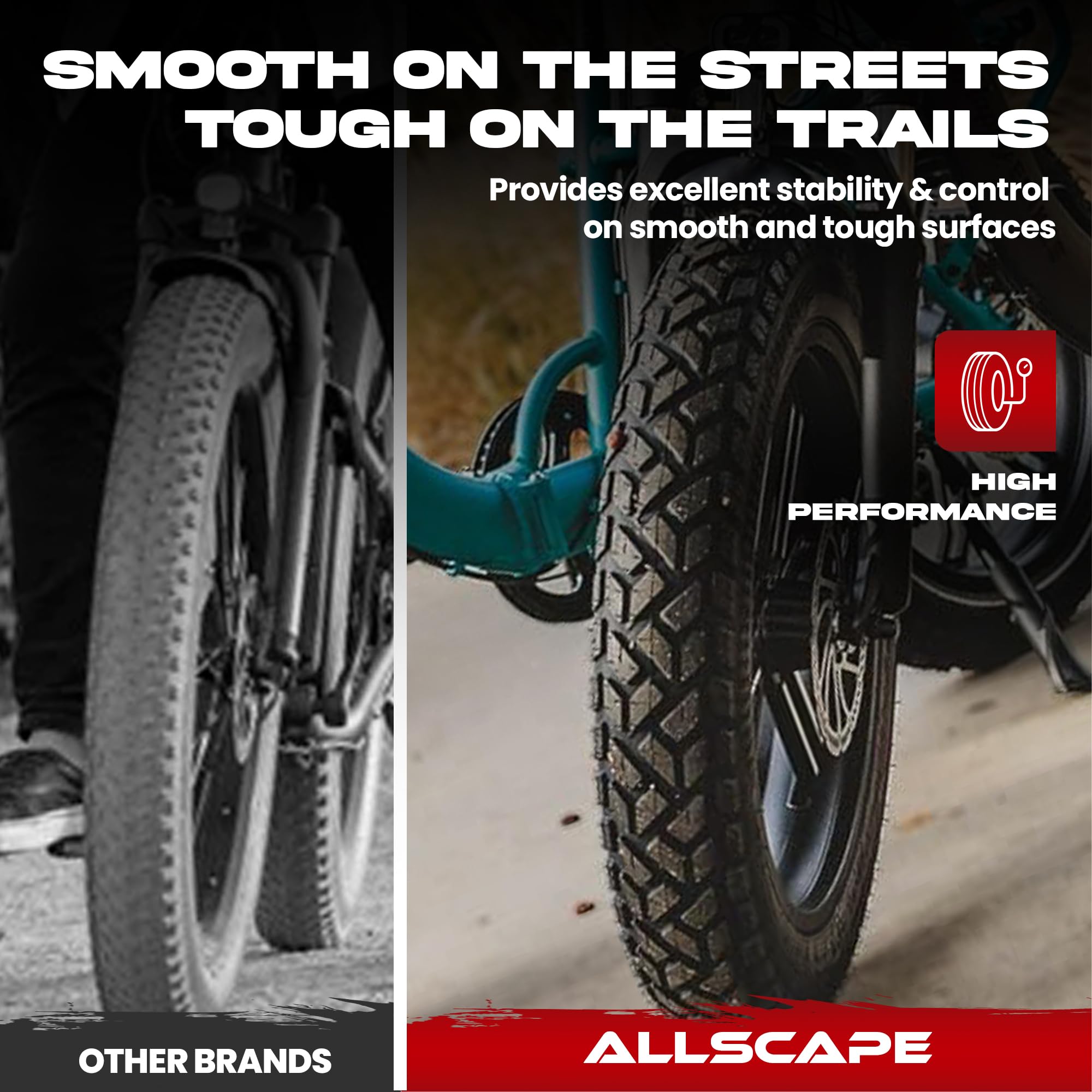 Allscape 26X4 E-Bike Fat Tires, Includes Tubes, Heavy Duty 26 Inch Fat Tyre For E Bikes, Mountain Bikes, All Terrain Tire (1 Tir