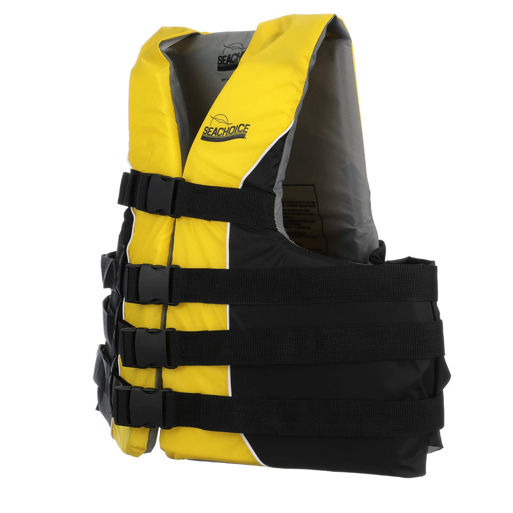 Seachoice Level 70 Life Jacket, Deluxe Adjustable 4-Belt Ski Vest, Yellow And Black, Size Xxl/Xxxl, 50-60 In. Chest
