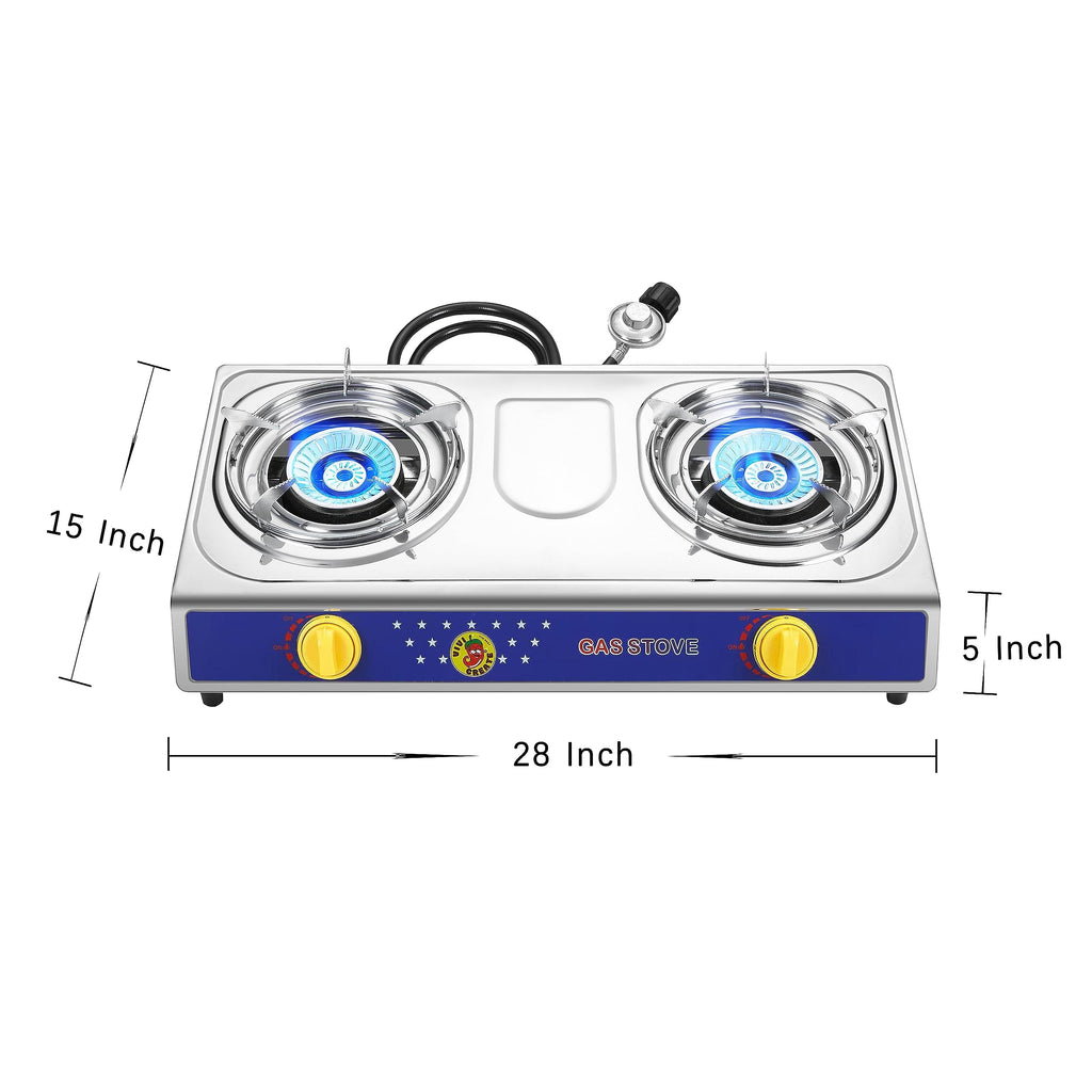 Vivicreate 25000 Btu 2 Burner Stainless Steel Panel Auto Ignition Camping Propane Gas Outdoor Garden Garden Fishing Hiking Camp