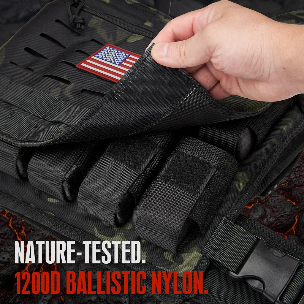 KRYLIX Tactical Weighted Vest Adjustable for Men and Women 0-40lbs Military Camo Black Color Options Heavy Duty Workout Vest wit