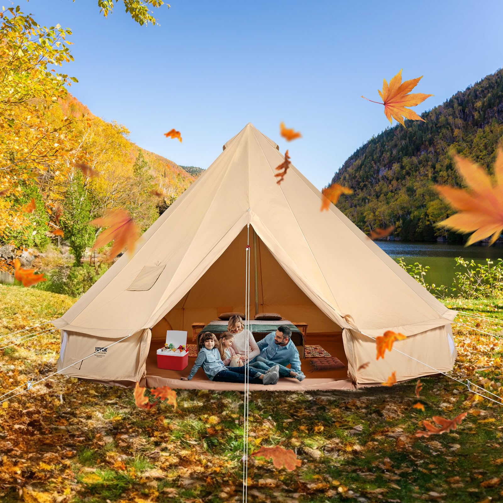 Vevor Canvas Bell Tent, Yurt Tents 4 Seasons 4 M/13.12 Ft, Canvas Tents For Camping With Stove Jack Holds Up To 6 People, Family