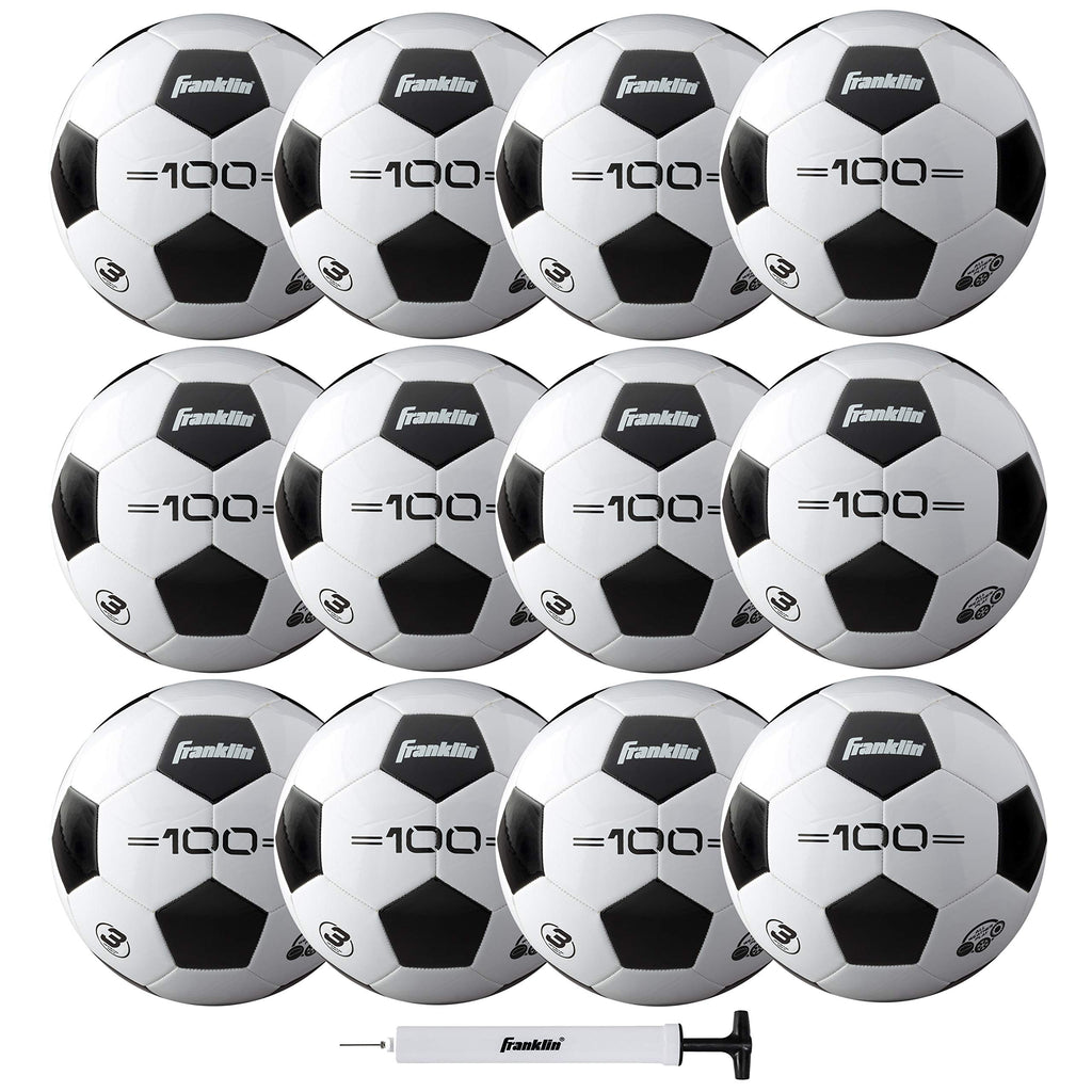 Franklin Sports Size 3 F-100 Youth 12 Pack Bulk Soccer Balls With Pump