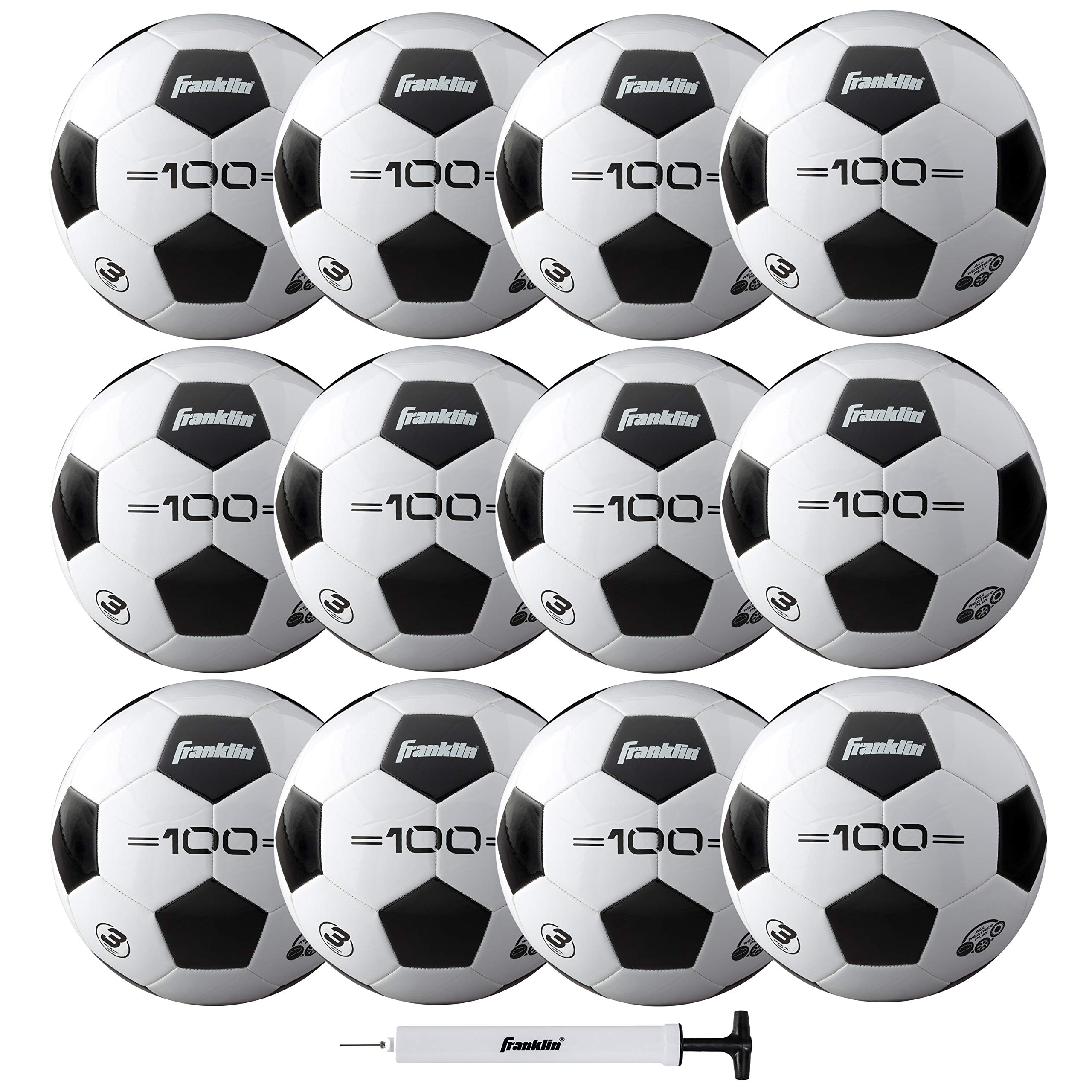Franklin Sports Size 3 F-100 Youth 12 Pack Bulk Soccer Balls With Pump
