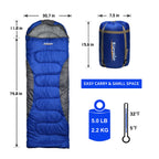 0 Degree Winter Sleeping Bags For Adults Camping (350Gsm) -Temp Range (5F - 32F) Portable Waterproof Compression Sack- For Big A