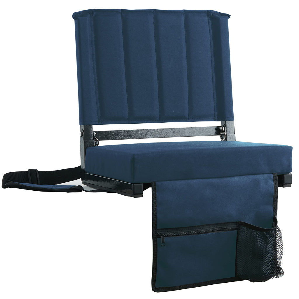 Sport Beats Navy Blue Stadium Seat For Bleachers With Back Support And Wide Padded Cushion Stadium Chair - Includes Shoulder Str