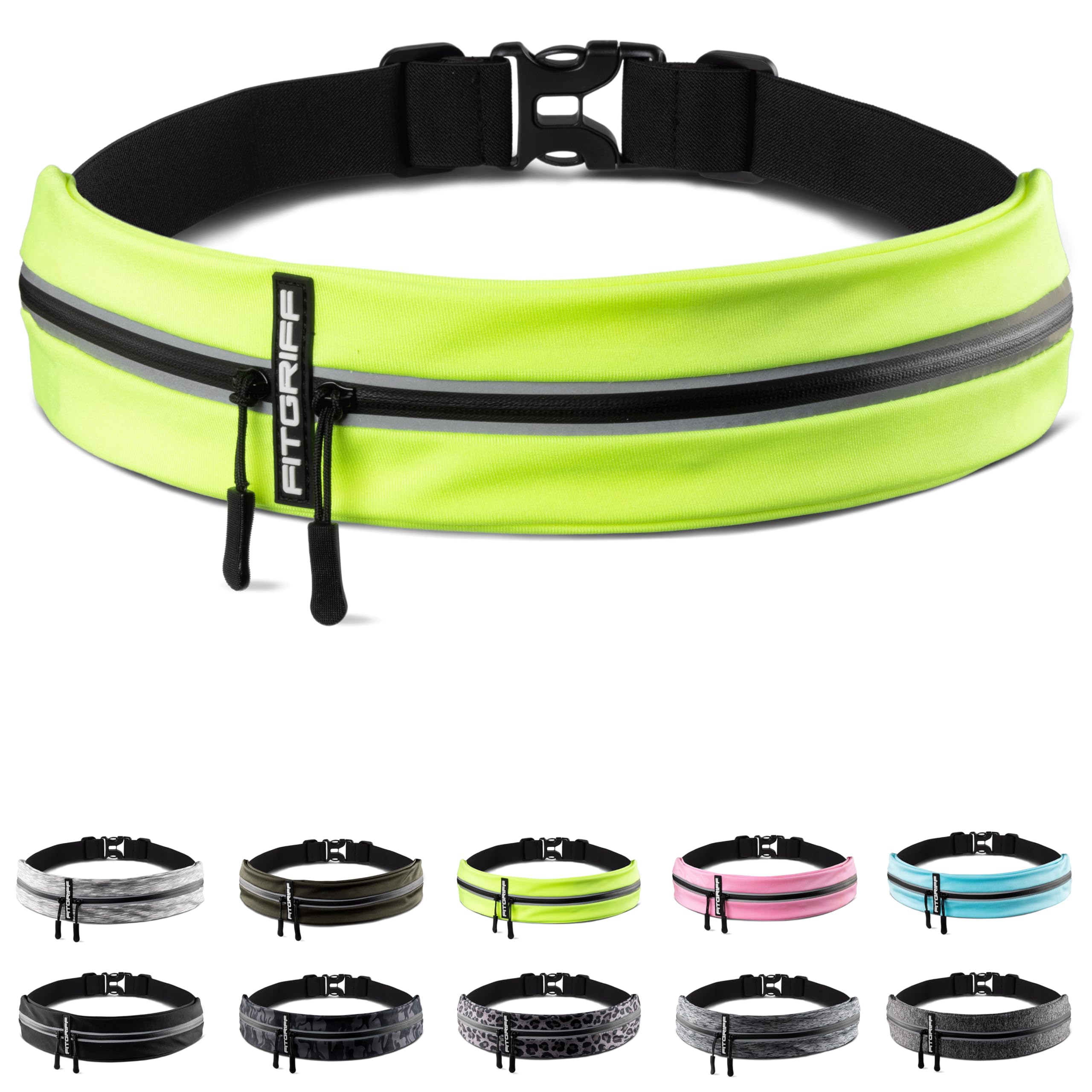 Fitgriff Running Belt For Men & Women - Secure Jogging Pouch For Phone, Keys & Essentials - For All Cell Phones (Neon Yellow, 33