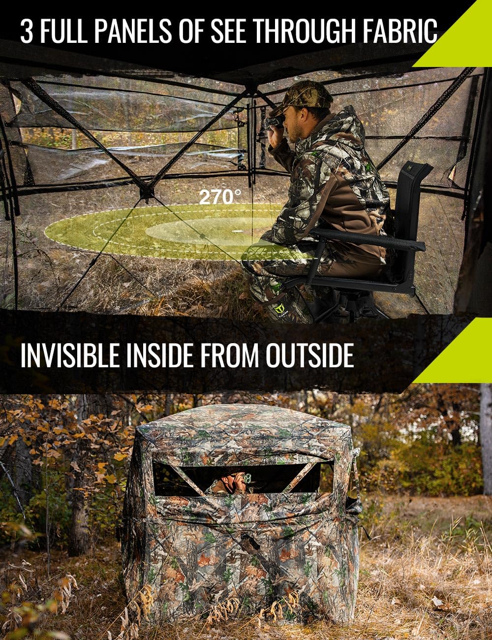 Tidewe Hunting Blind 270See Through With Carrying Bag, 3-4 Person Pop Up Ground Blinds, Portable Resilient Hunting Tent (Forest