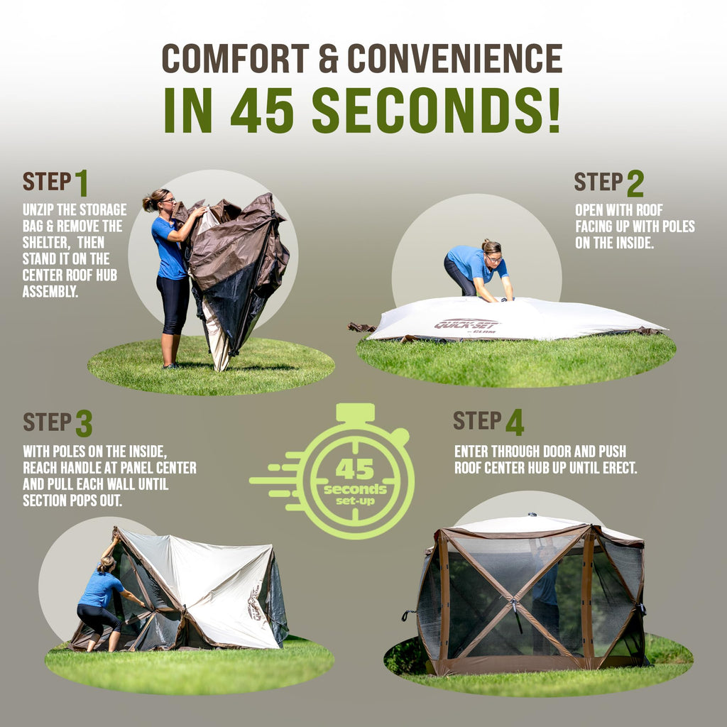 Clam Pop Up Screen Tent, Outdoor Camping Gazebo Canopy, Escape, 11.5', Green - Heavy-Duty Portable Screened Shelter With Netting