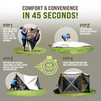 Clam Pop Up Screen Tent, Outdoor Camping Gazebo Canopy, Escape, 11.5', Green - Heavy-Duty Portable Screened Shelter With Netting