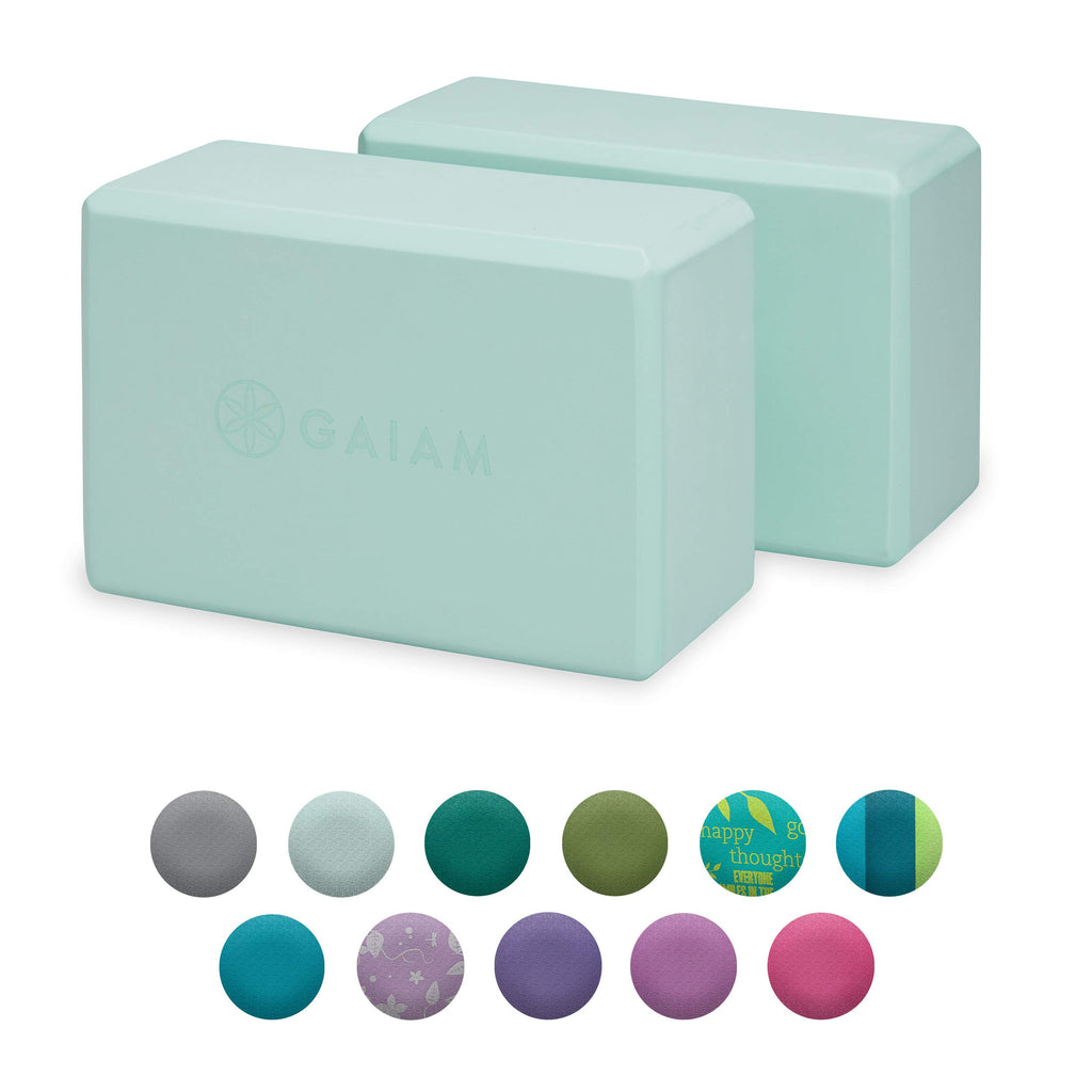 Gaiam Yoga Block (2 Pack) - Supportive Latex-Free Eva Foam Soft Non-Slip Surface For Yoga, Pilates, Meditation, Lagoon (2-Pack)