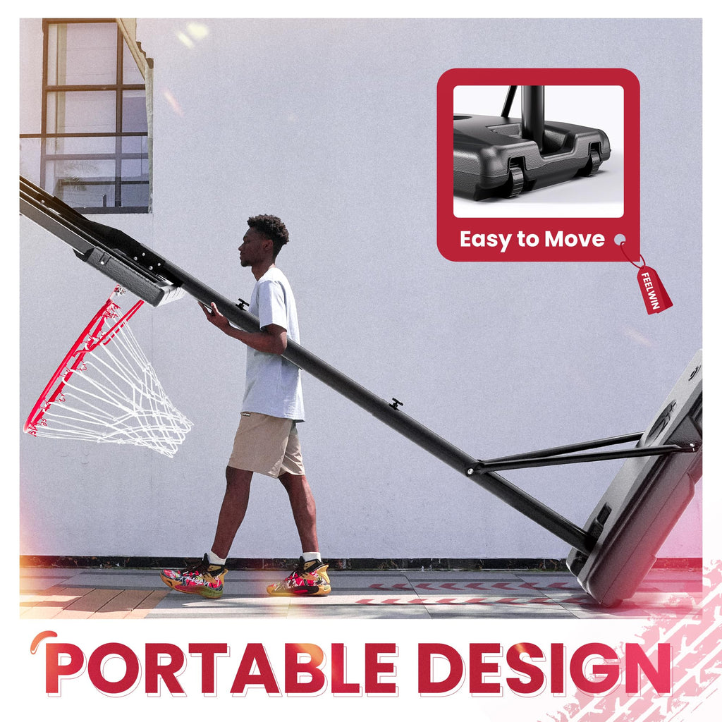 Feelwin Basketball Hoop With Adjustable Height Portable Basketball Goal System For Outdoor Indoor Use 45 Inches Heavy-Duty Steel