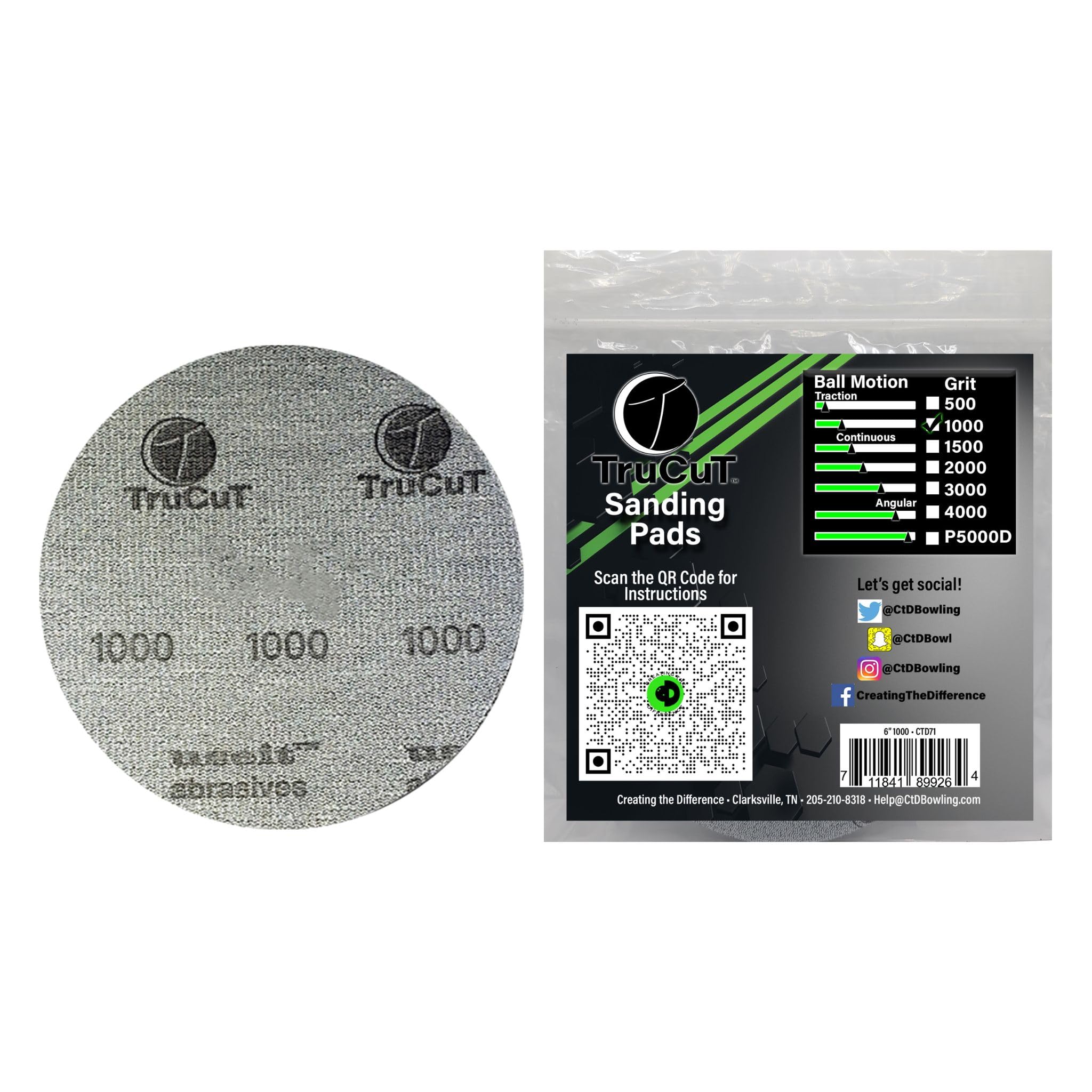 Trucut Sanding Pad  1000 Grit  6'' Diameter  Sanding Pads Made For Bowling Balls  Bowling Ball Resurfacing Pads  Surface Managem