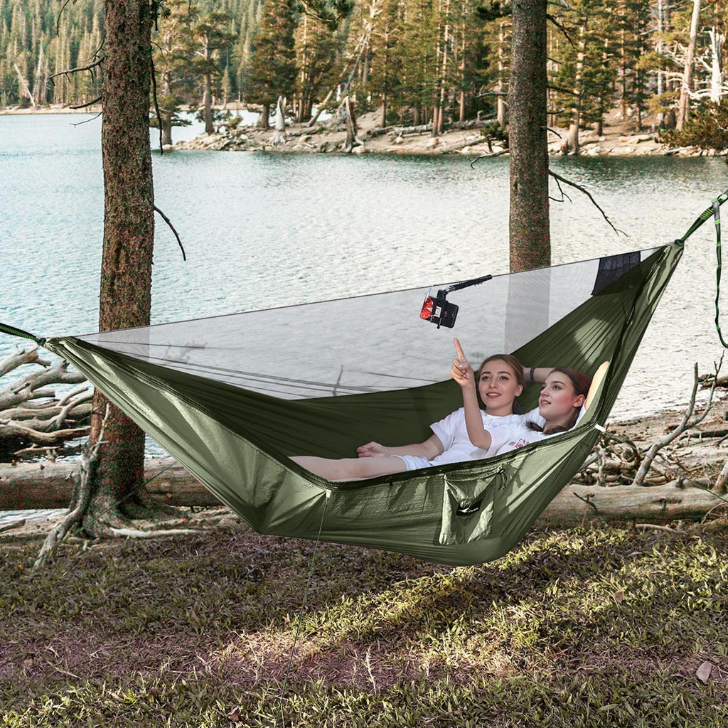 Travel Bird Camping Hammock With Mosquito Net And Ridge Rope, Extra Large For 2 Person, Lightweight Hanging Hammocks Tree Straps