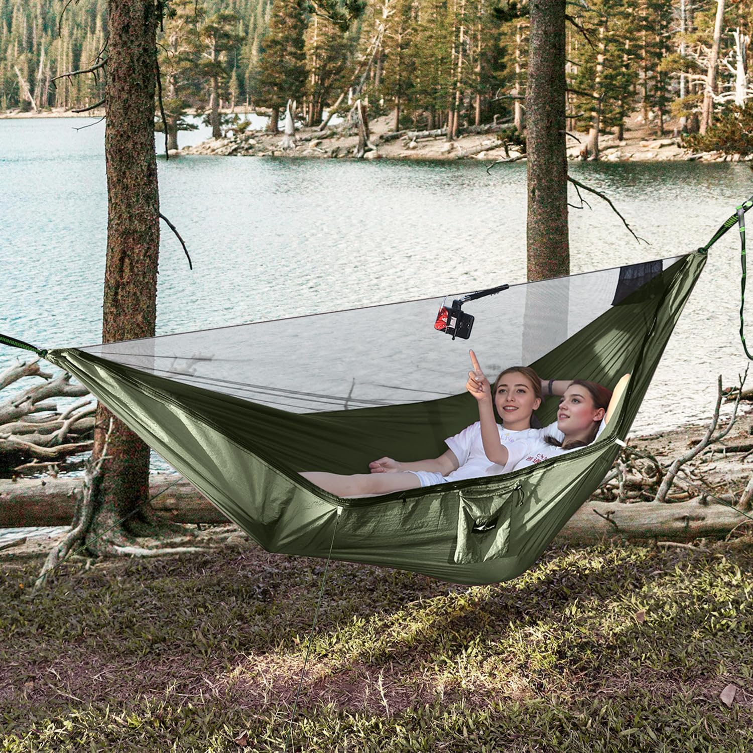 Travel Bird Camping Hammock With Mosquito Net And Ridge Rope, Extra Large For 2 Person, Lightweight Hanging Hammocks Tree Straps