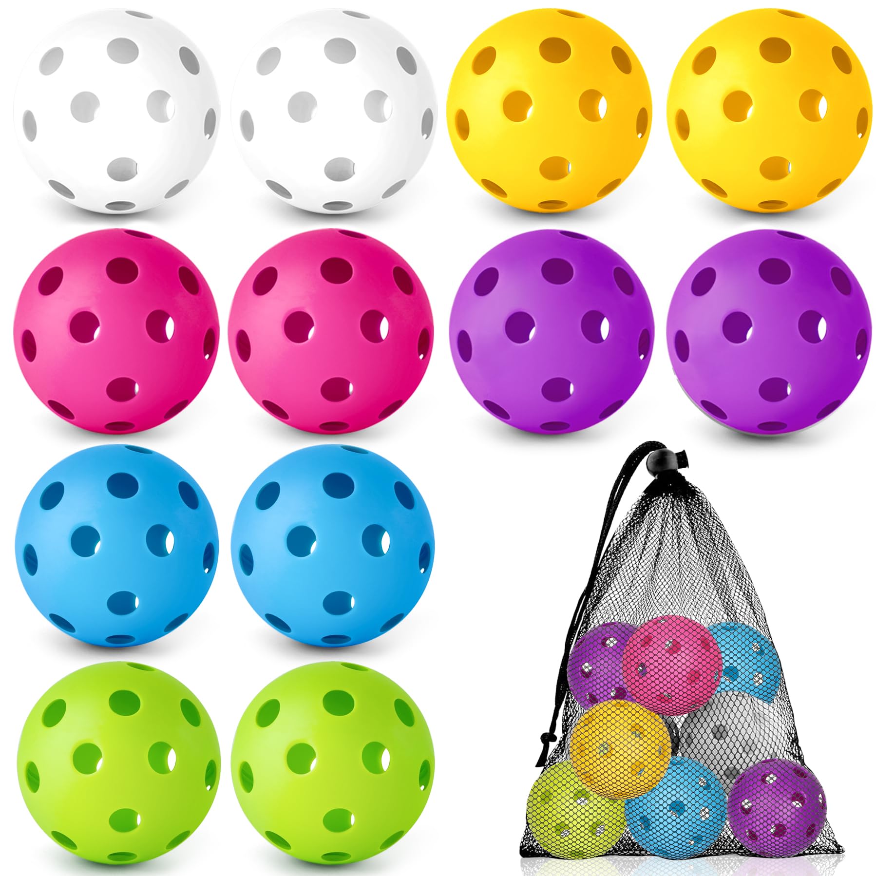 Coopay 12 Pack Baseball Practice Balls Plastic Training Balls Lightweight Hollow Softballs with a Drawstring Bag for Hitting, Ba