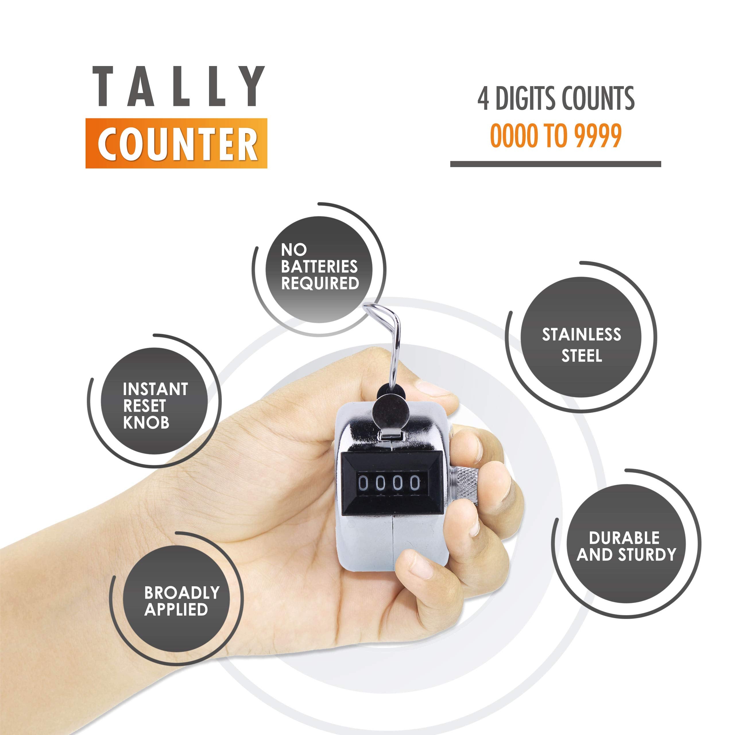 Hand Pitch Tally Counter Clicker-1 And 4 Pack Metal Handheld People Lap Clicker Counter With 1 Lanyard And 1 Carabiner - Manual