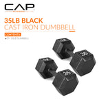 CAP Barbell 35 LB Cast Iron Hex Dumbbell Hand Weight - Pair | Black