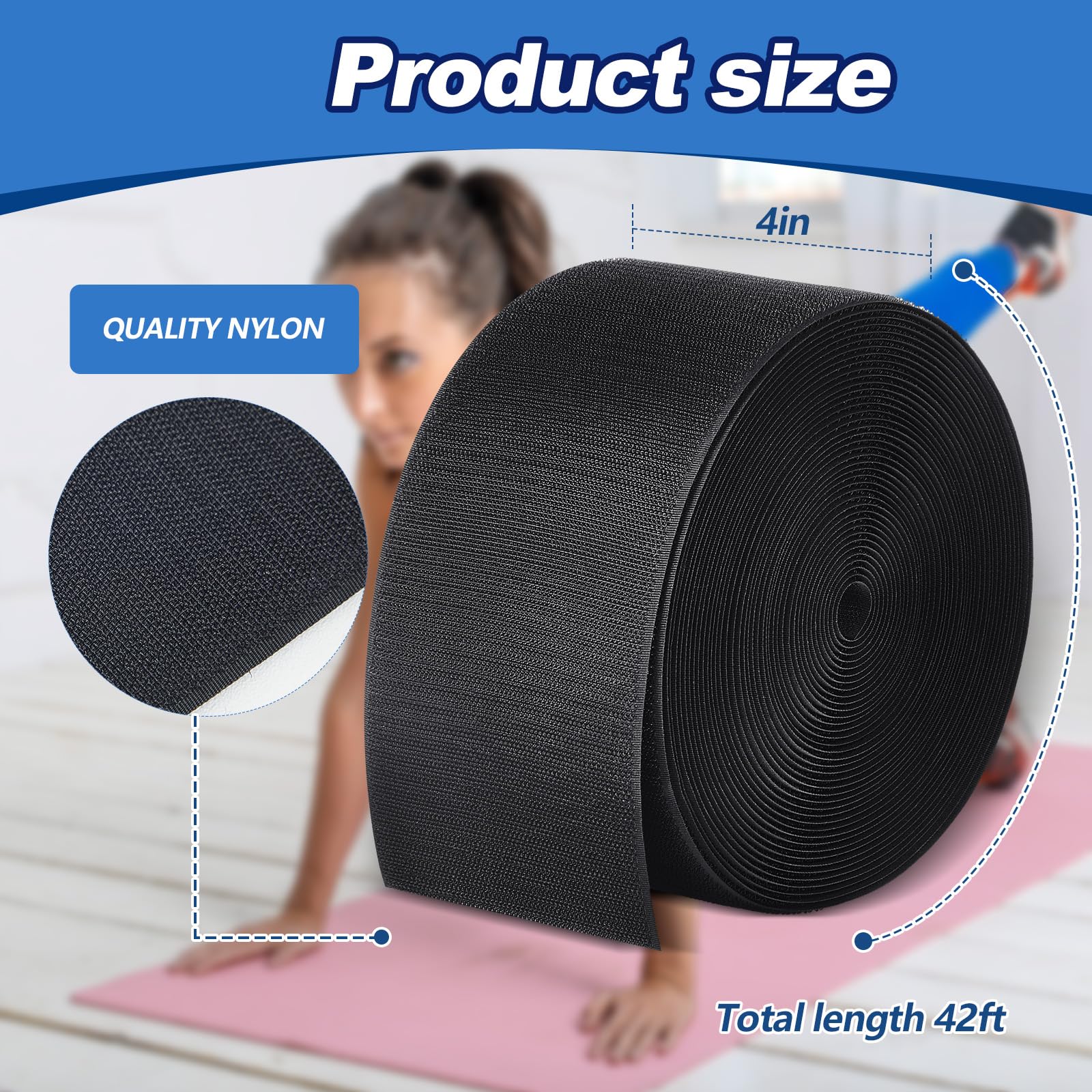 Shappy 42 Ft Gymnastics Mat Hook Fastener Gymnastics Mats For Tumbling 4'' Wide Carpet Mat Repair Nylon Hook For Carpet Bonded F