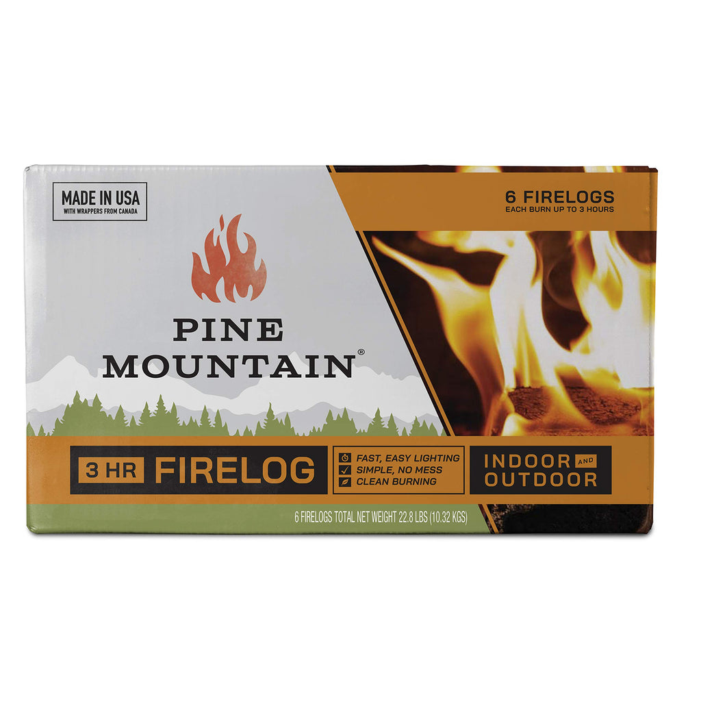 Pine Mountain Traditional 3-Hour Firelog, 6 Logs Long Burning Firelog For Campfire, Fireplace, Fire Pit, Indoor And Outdoor Use