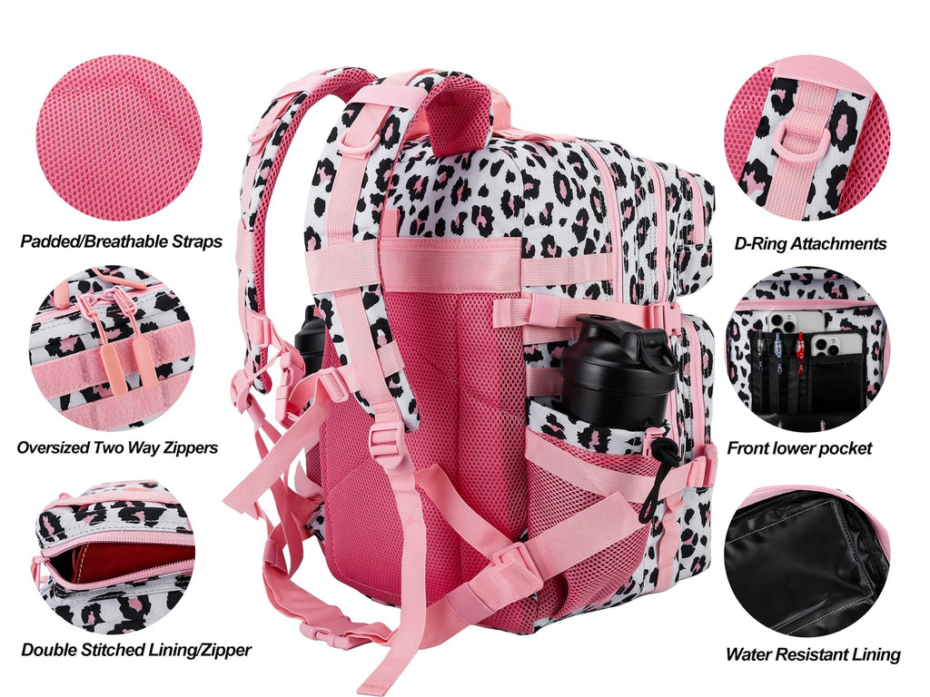 LHI Military Tactical Backpack for Men and Women 45L Army 3 Days Assault Pack Bag Large Rucksack with Molle System - Pink Leopar