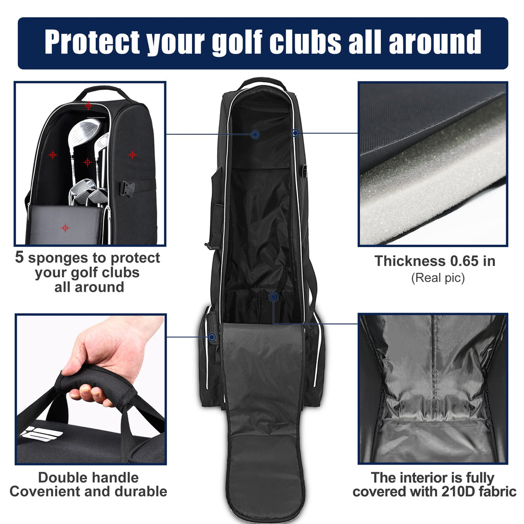 Partage Golf Travel Bag With Wheels,Golf Travel Case For Airlines, 600D Heavy Duty Oxford -Black