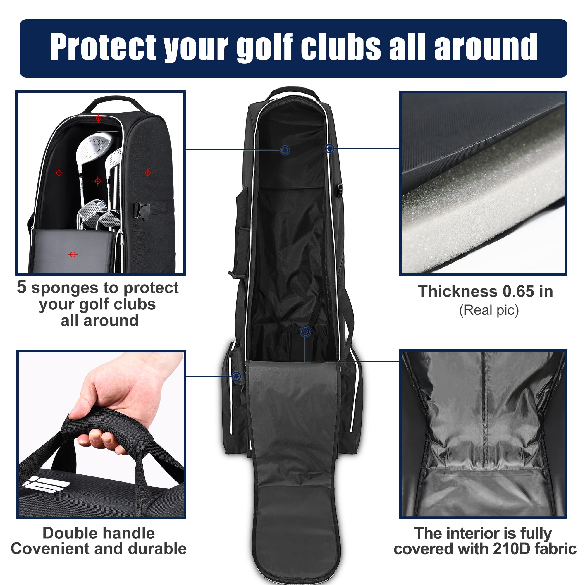 Partage Golf Travel Bag With Wheels,Golf Travel Case For Airlines, 600D Heavy Duty Oxford -Black